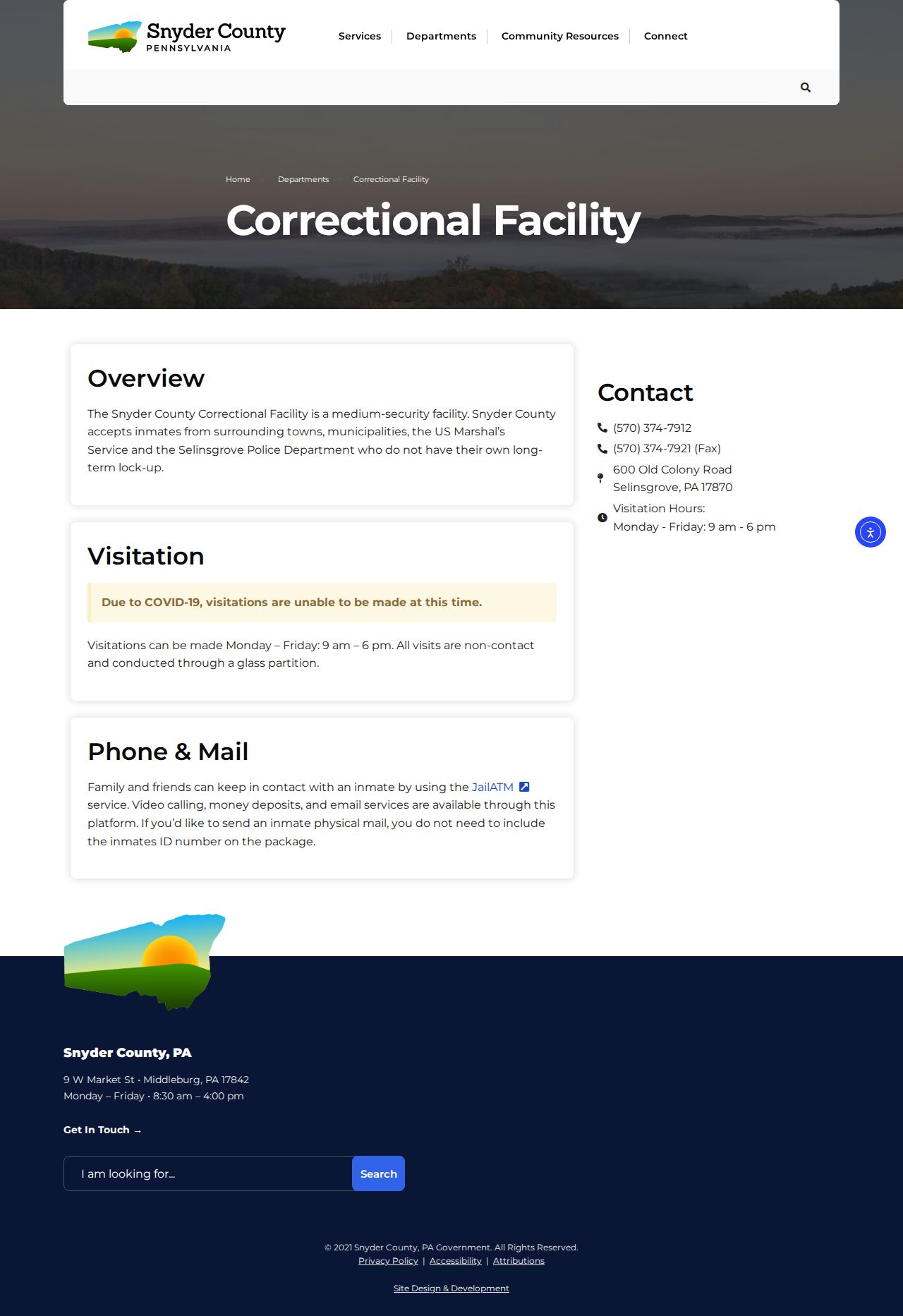 Snyder County 72-hour release facility contact page