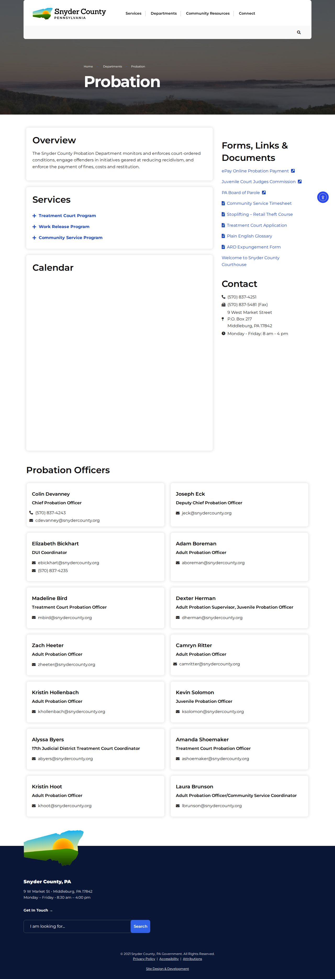 Snyder County post-release probation office information