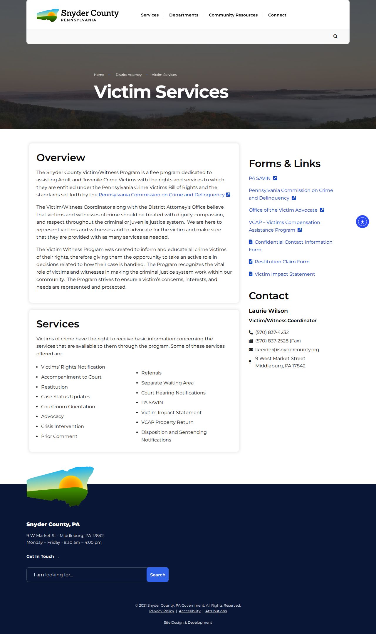 Snyder County local SAVIN and release notification services