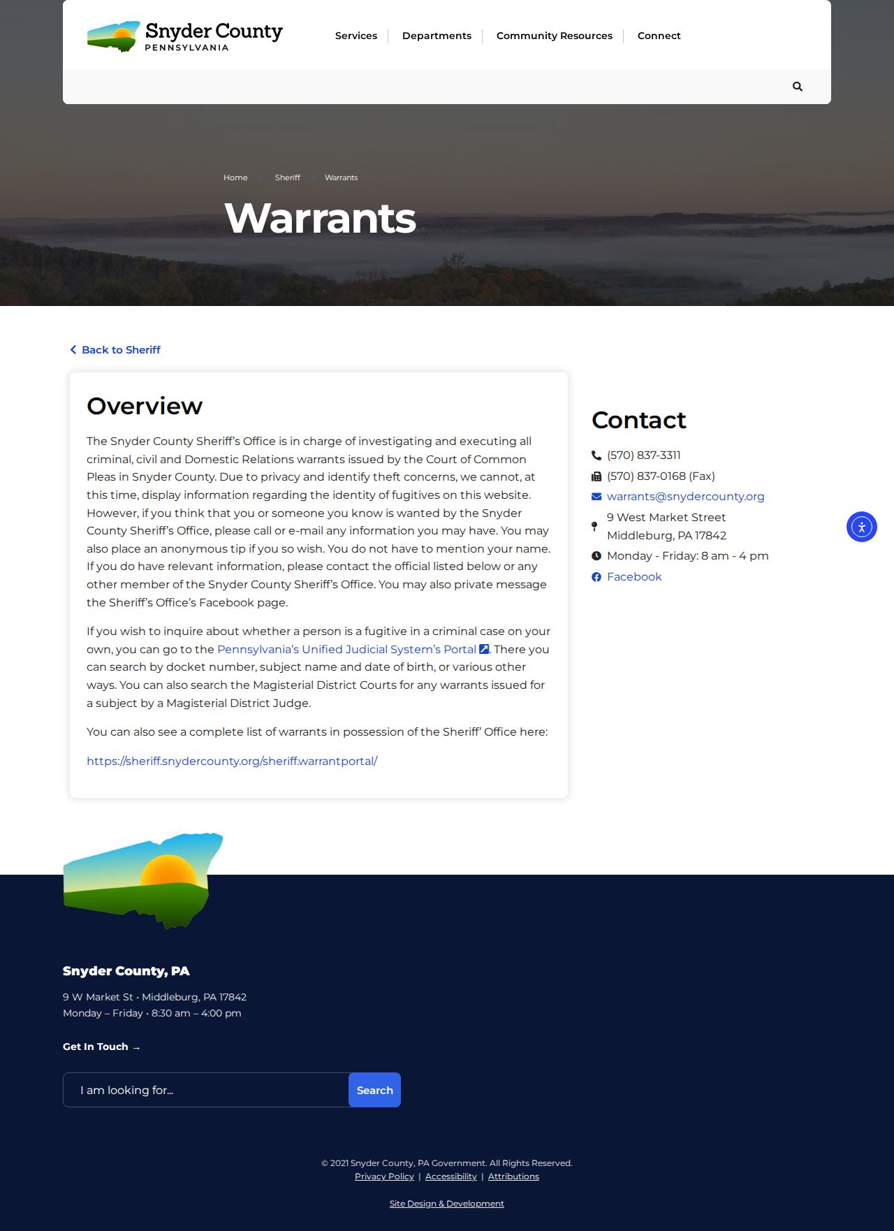 Snyder County warrant check for post-release supervision