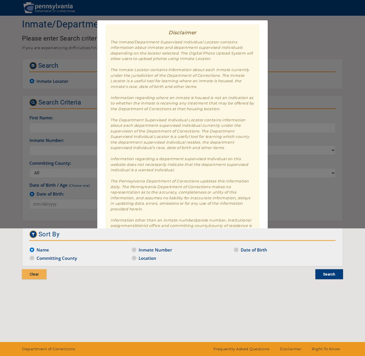 Snyder County state release offender search tabs